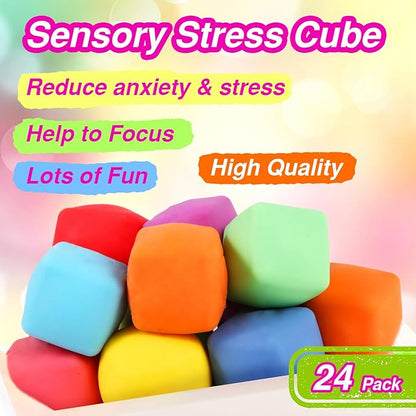 24 Pack Slow Rising Stress Cube , Dough Stress Balls Soft Fidget Squishy Toys for Anxiety Relief