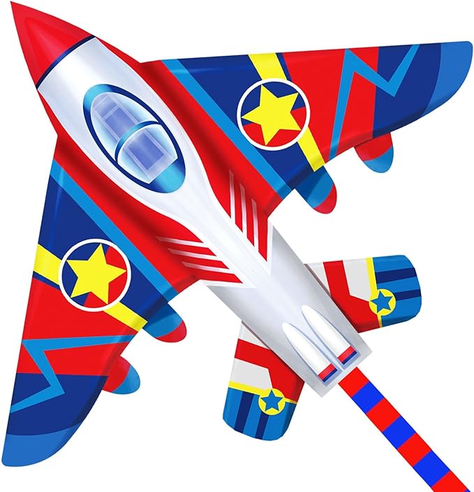 HONBO 58" Fighter Plane - Kite for Kids & Adults, Easy to Fly, Beach Trip Beginner Kite with Reel