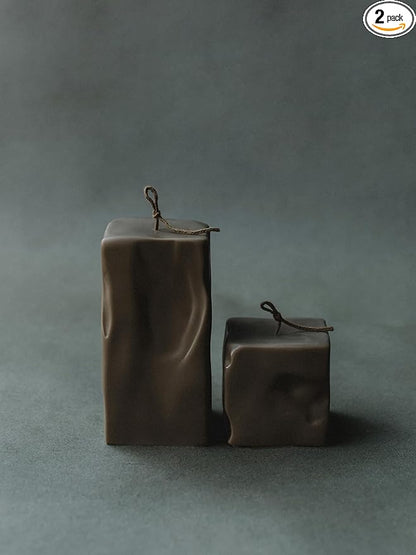 LAWA Raw Block Set of 2 Candle - Beautiful Handmade Pillar Scented Soy Wax Elegant Aesthetic Candle