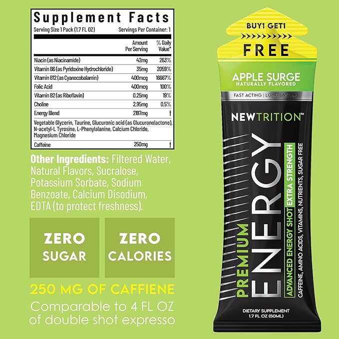 NewTrition® Extra Strength Energy Shots, 250mg Caffeine Energy Shots with Vitamin B & Amino Acids