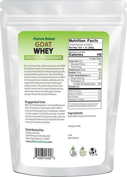 Z Natural Foods Goat Whey Protein Powder Concentrate - Undenatured, Unflavored, Pasture Raised Whey