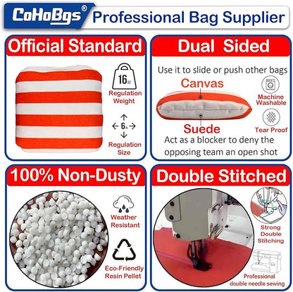 CoHoBgs Corn Hole Bags Set 8, Professional Cornhole Bags Dual-Sided Slick & Stick Resin Filled