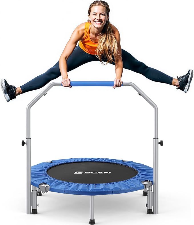 BCAN 40/48" Foldable Mini Trampoline Max Load 330lbs/440lbs, Fitness Rebounder with Adjustable Foam