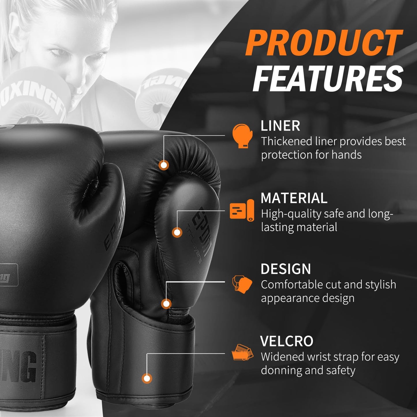 FIVING Boxing Gloves for Men and Women (Black,12oz)