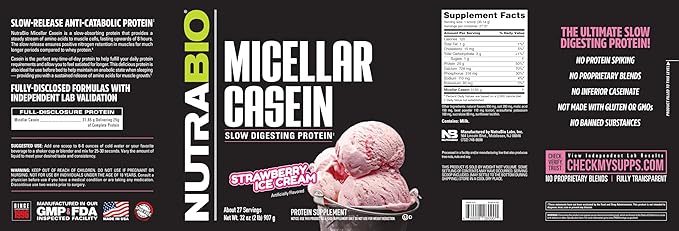 NutraBio Casein Protein Powder, Micellar Casien Powder, 25g Slow Digesting Protein, Helps Keep You