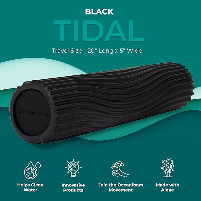 Oceanfoam Tidal Roller - Black - Muscle Massage Foam Roller for Back Pain & Stretching - Firm and