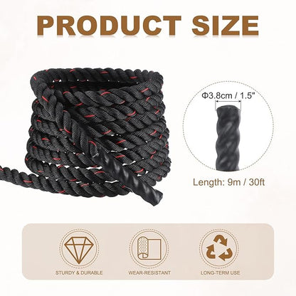 MECCANIXITY Battle Rope 30ft x 1.5 Inch Polyester Workout Rope Heavy Fitness Exercise Rope for