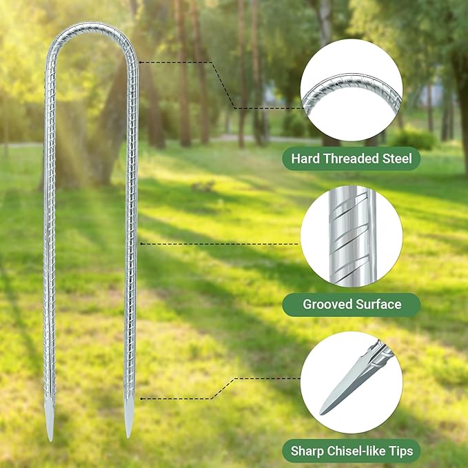 12 INCH 12 Pack Trampoline Stakes, U Shaped Ground Anchors Wind Stakes, Heavy Duty Trampoline