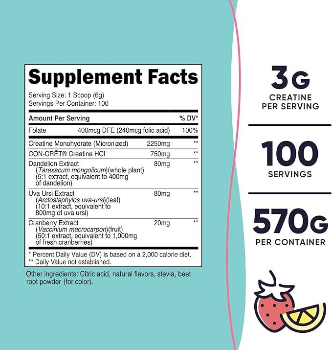 Nutricost Creatine Monohydrate Powder for Women, Micronized, Strawberry Lemonade, 100 Servings