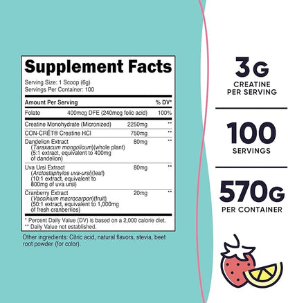 Nutricost Creatine Monohydrate Powder for Women, Micronized, Strawberry Lemonade, 100 Servings