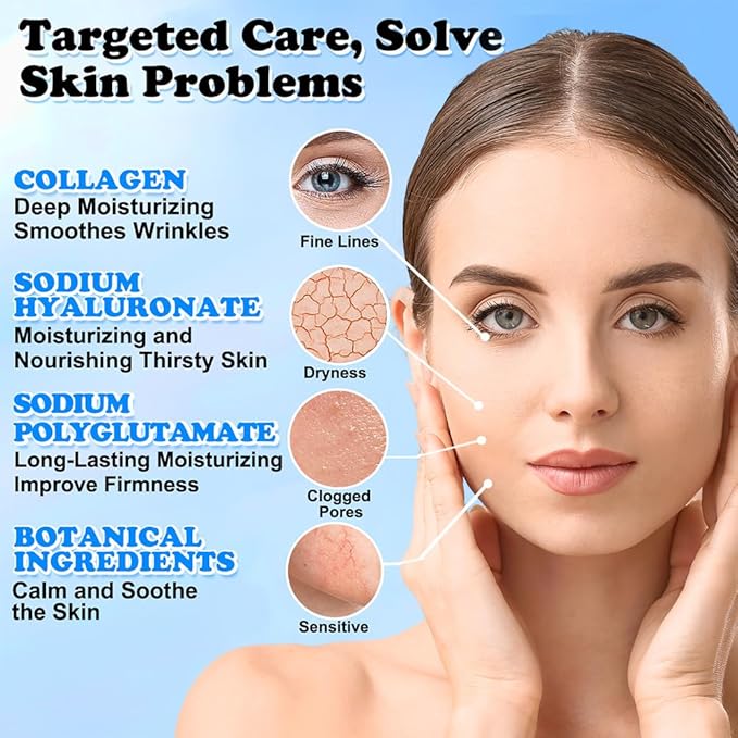 Collagen Face Mask with Hyaluronic Acid, Vitamin E Oil for Skin Care Hydrating, Moisturizing