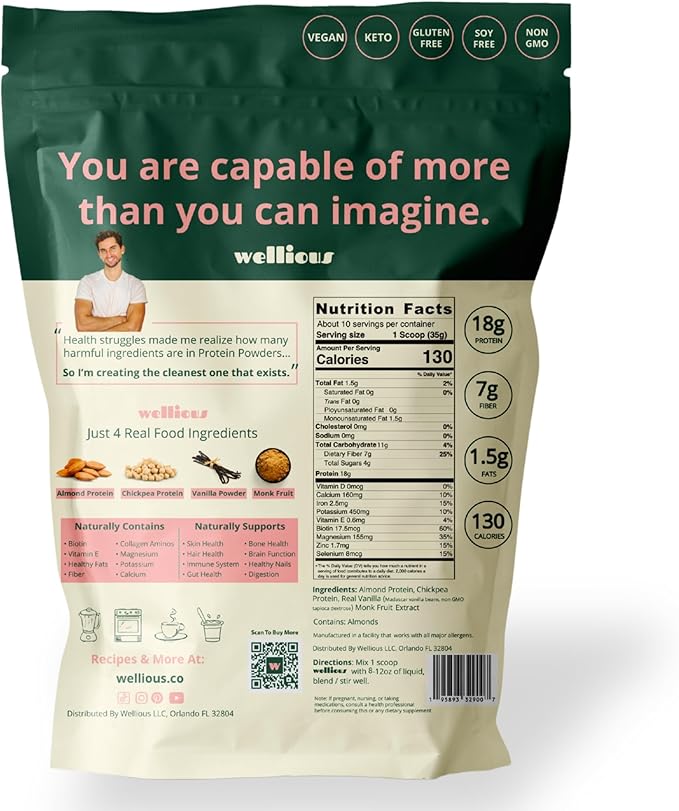 Clean Vegan Protein Powder Vanilla - Plant Based Protein, Dairy Free, for Gut Health, No Sodium