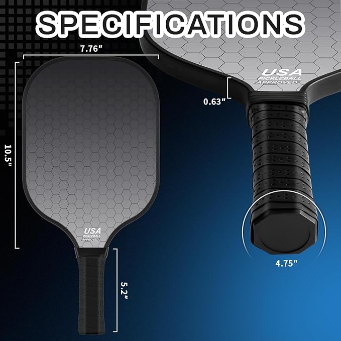 99.9% T300 Carbon Fiber Lightweight Pickleball Paddles Set of 2 Indoor Outdoor Games Equipment