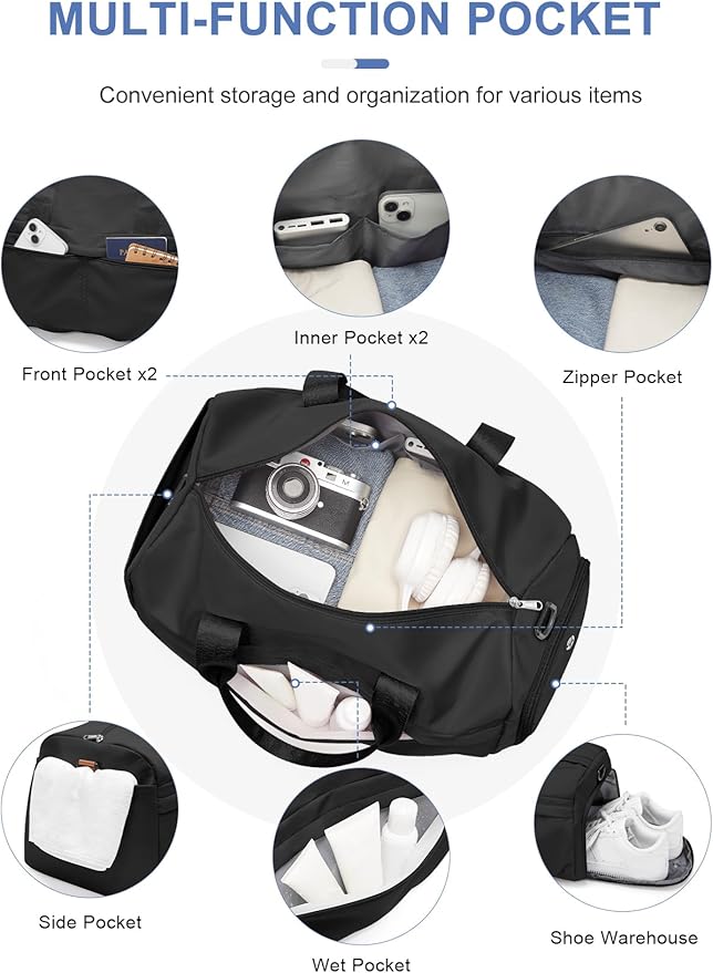 Gym Bag for Women Men with Shoe Compartment, Sport Duffel Bag, Waterproof Travel Weekender