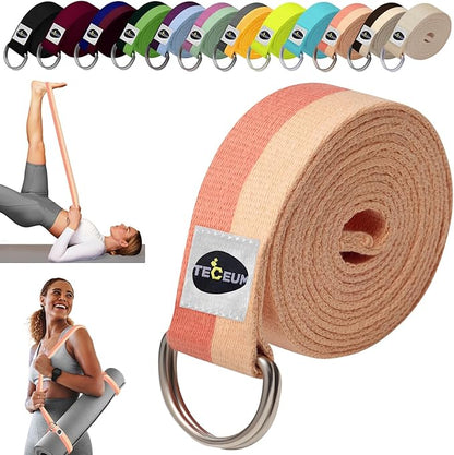TECEUM Yoga Strap & Mat Strap – 2 IN 1 – Cotton – 6 ft 8 ft 10 ft (30+ colors) – Adjustable