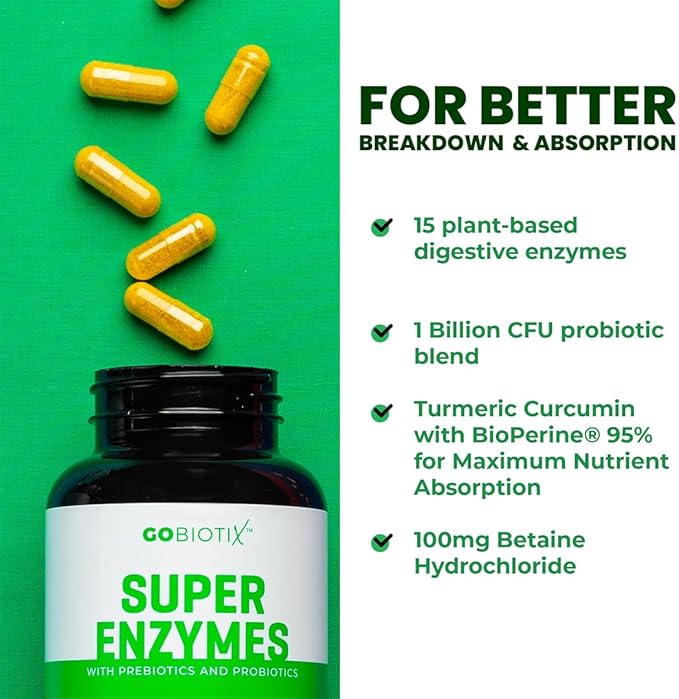 GoBiotix Digestive Enzymes Supplement with Prebiotics and Probiotics for Women and Men - Gut