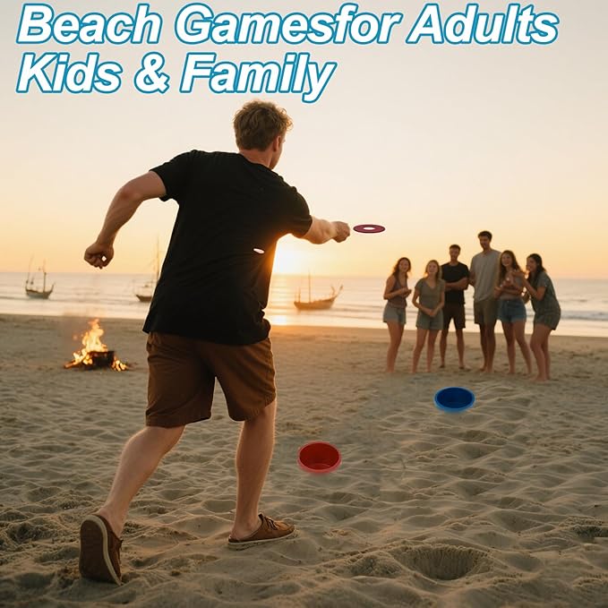 Washer Toss Game Sets Includes 2 Solid Wood Targets and 8 Metal Washers, Portable Beach Cornhole