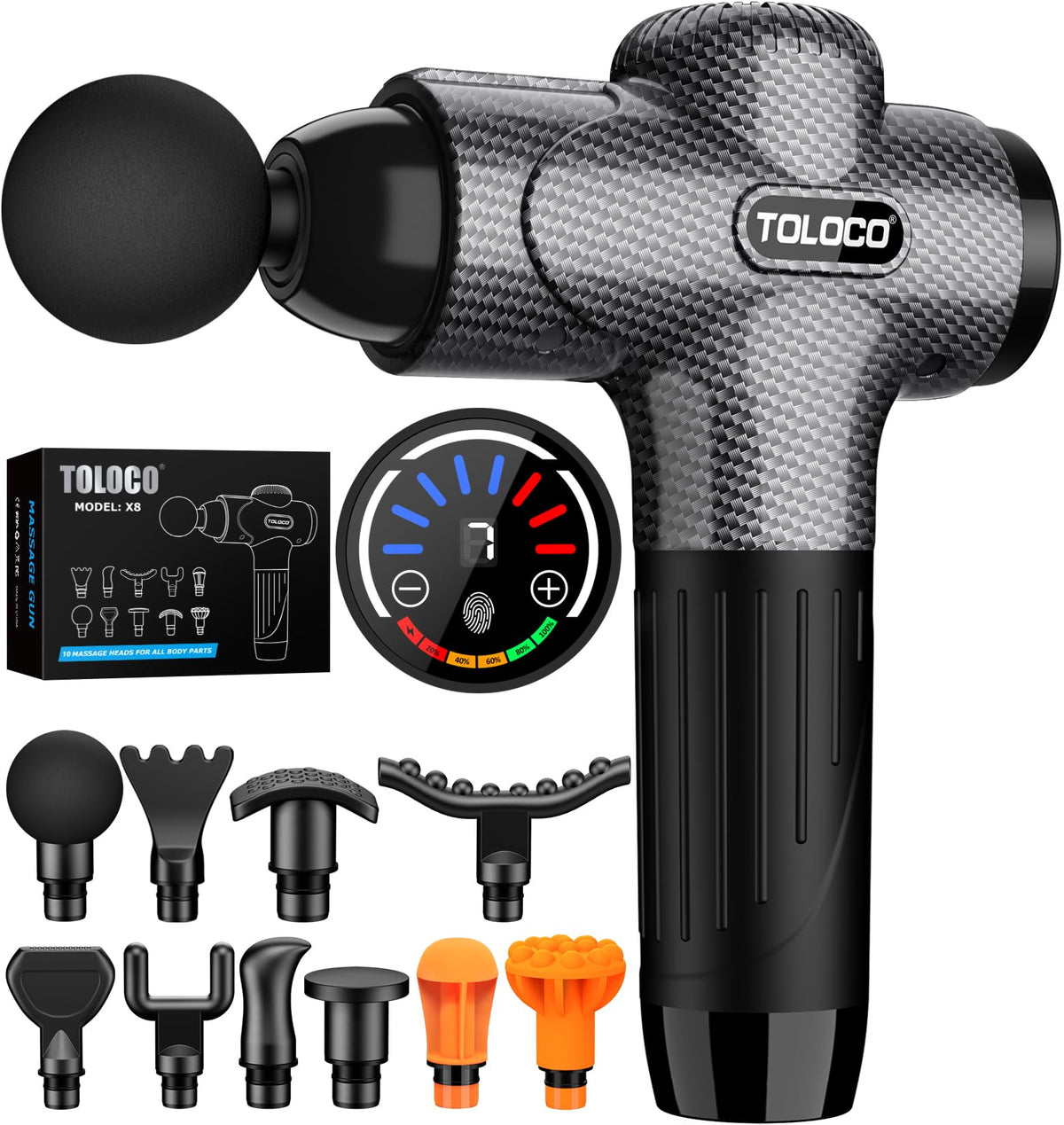 TOLOCO Massage Gun, Back Massager 10 Replacement Head for Pain Relief Deep Tissue, Percussion