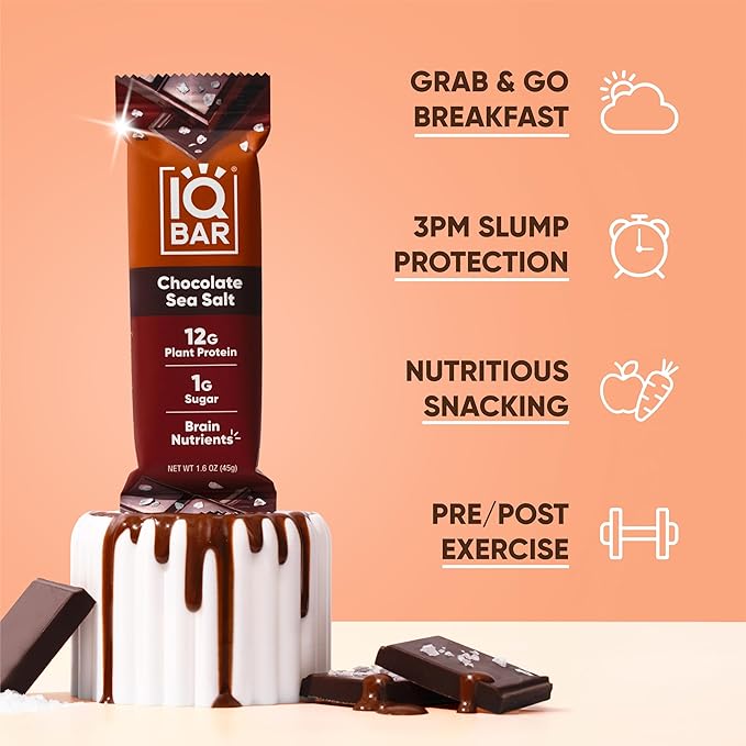 IQBAR Brain and Body Plant Protein Bars - Chocolate Sea Salt - 36-Count Low Carb - Gluten Free