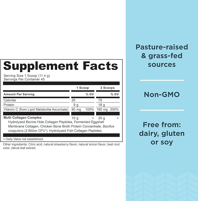 Ancient Nutrition Hydrolyzed Collagen Peptides Powder with Probiotics, Strawberry Lemonade Multi