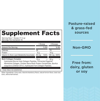 Ancient Nutrition Hydrolyzed Collagen Peptides Powder with Probiotics, Strawberry Lemonade Multi