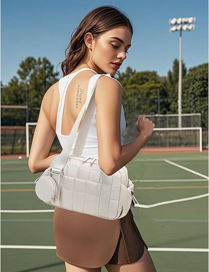 CAMTOP Mini Gym Bag for Women, Small Gym Tote Bag Puffy Quilted Sports Duffel Bag with Wet