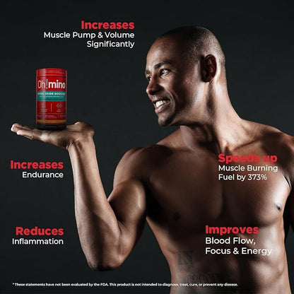 Oh!mino L-Arginine Nitric Oxide Supplement - Blood Flow Supplement, Nitric Oxide Booster w/Beetroot