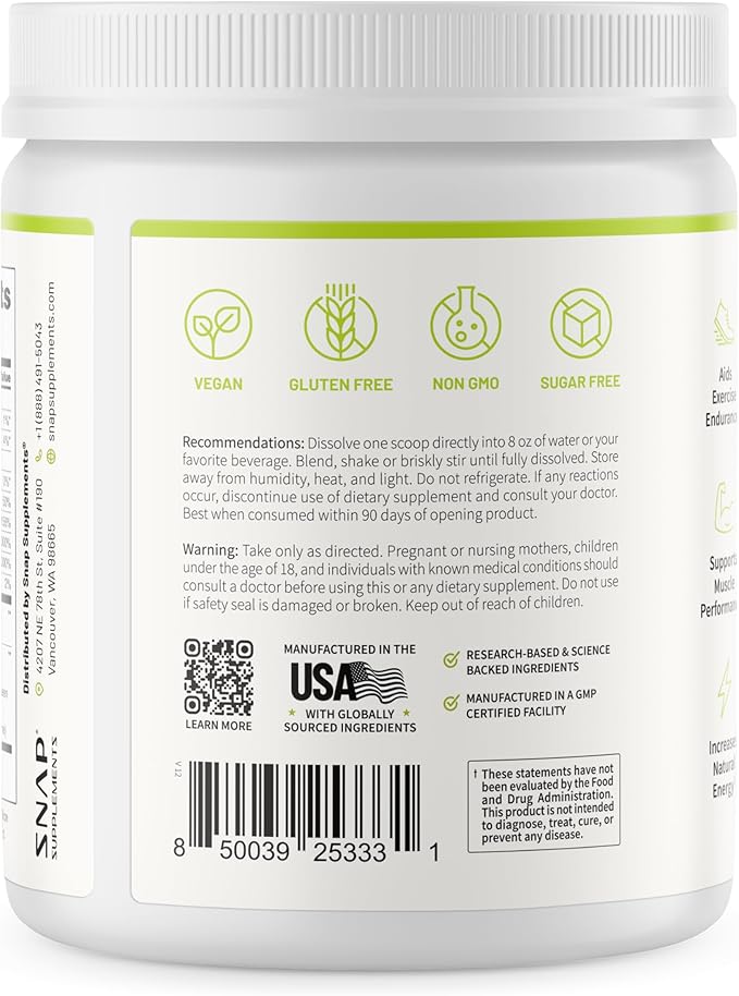 Snap Supplements Pre Workout Beet Root Powder, Nitric Oxide Supplement Preworkout for Men and Women