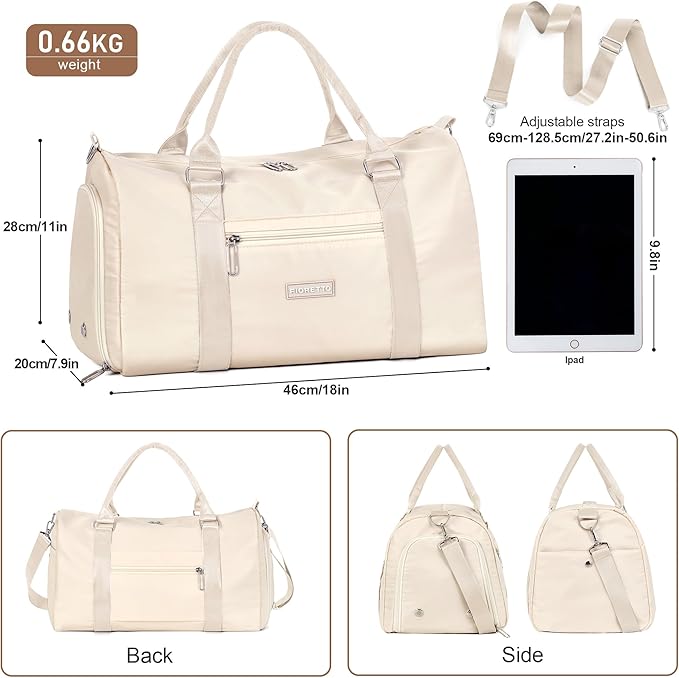FIORETTO Womens Gym Tote Duffle Bag with Wet Pocket & Shoe Compartment, Sports Duffel Overnight