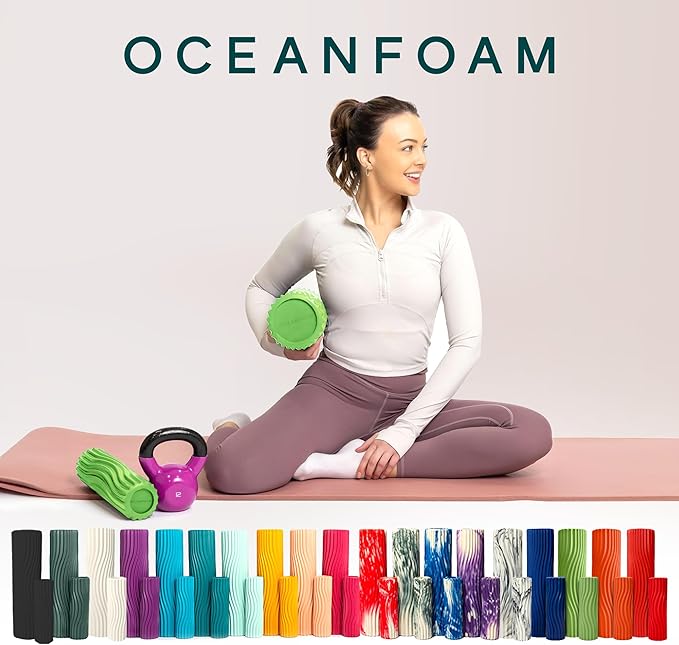 Oceanfoam Ripple Travel Foam Roller (11" x 3.35") Firm Mini Foam Roller for Physical Therapy, Deep