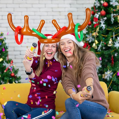 4 Pack Inflatable Reindeer Antler Ring Toss Game (4 Antlers 16 Rings) Reindeer Antler Hat Ring Toss