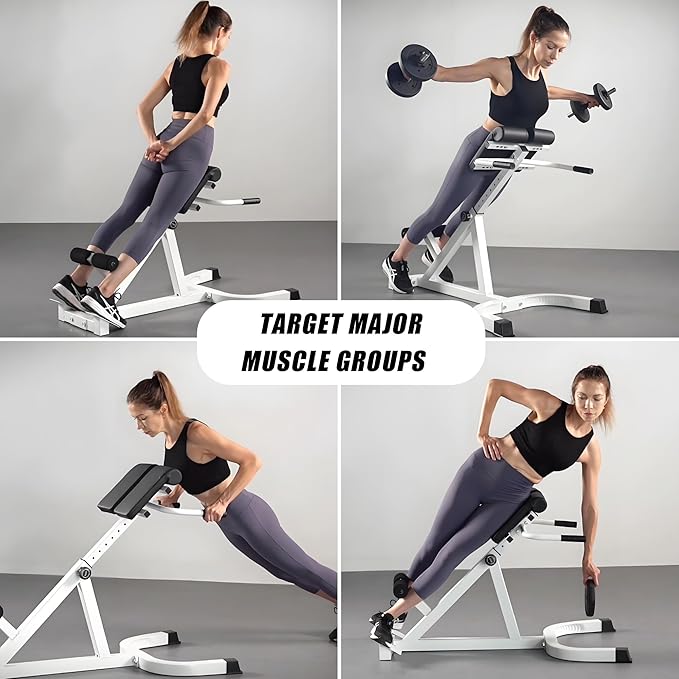 Roman Chair Back Extender - Angle & Height Dual Adjustable Hyperextension Bench for Home Gym