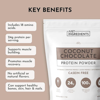 JUST INGREDIENTS Coconut Chocolate Protein Powder ??30-Serving Blend with 100% Grass-Fed Whey &