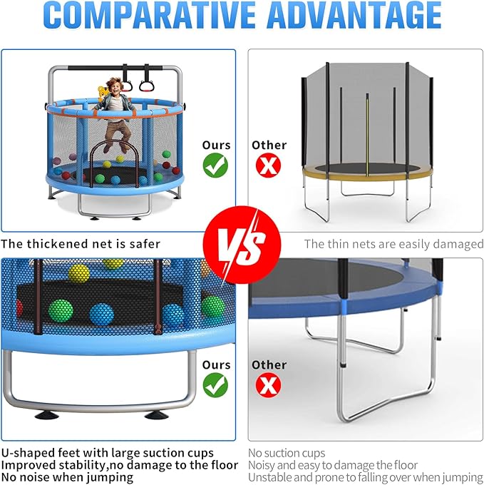 55" Small Trampoline for Kids, Telawah Indoor Outdoor with with Enclosure Net, Safety Enclosure