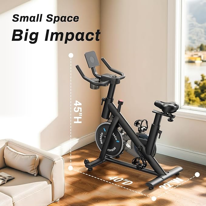 MERACH Exercise Bike, Brake Pad Stationary Bike with Exclusive App, Low Noise Indoor Cycling Bike