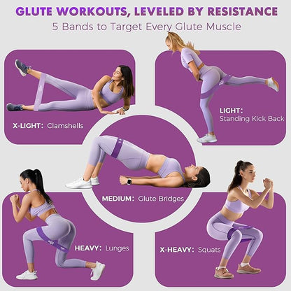 WSAKOUE Fabric Resistance Bands for Working Out – 5 Booty Bands for Women & Men, Exercise Workout
