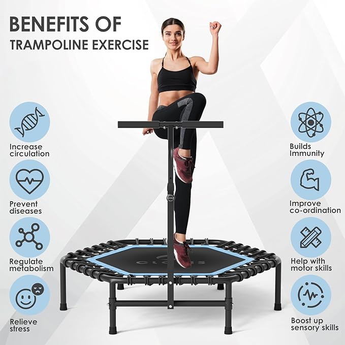 CLORIS 45'' Rebounder Trampoline for Adults - Max Load 450lbs, Mini Trampoline with Adjustable Foam