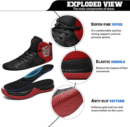 ASHION Kids Basketball Shoes Boys Girls Sneakers Mid-Top Lace Up Cushion Anti Slip Athletic Outdoor