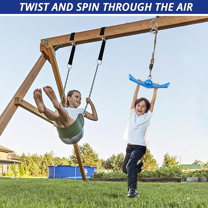 Ninja-Twister Swing Spins Set: Slackline Attachments - 360° Handle Twist-Spin Flips Toy Activate