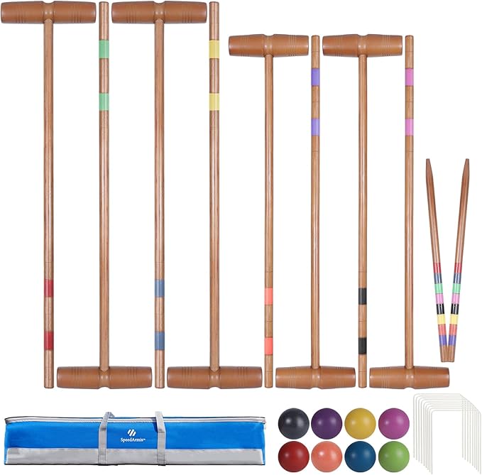 Brown Croquet Set for Adults - 8 Players Croquette Kit with 35In Deluxe, 32In Regulation Size