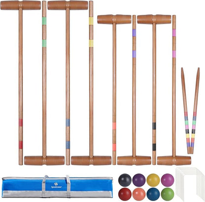 Brown Croquet Set for Adults - 8 Players Croquette Kit with 35In Deluxe, 32In Regulation Size