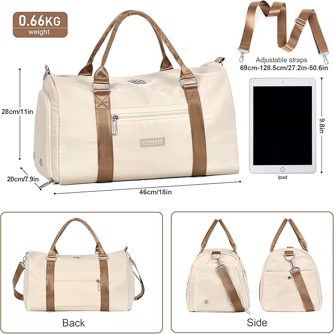 FIORETTO Womens Gym Tote Duffle Bag with Wet Pocket & Shoe Compartment, Sports Duffel Overnight