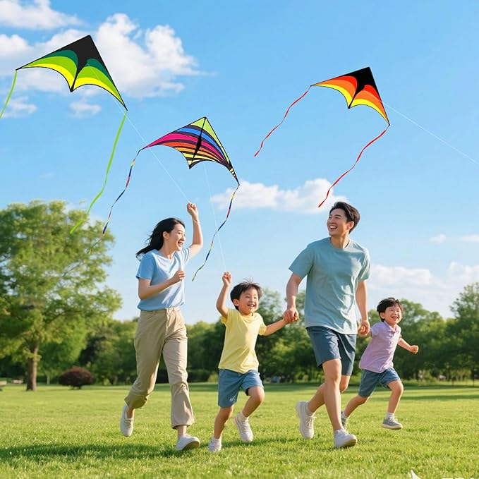 Mint's Colorful Life 3 Pack Delta Kite Set for Kids & Adults, Easy to Fly Large Kites for