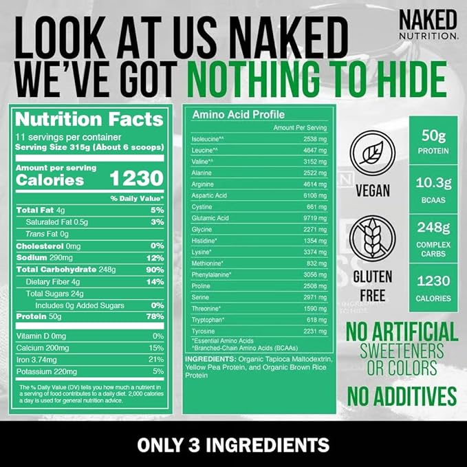 NAKED Vegan Mass - Natural Vegan Weight Gainer Protein Powder - 1,230 Calories, Non-GMO, Soy &