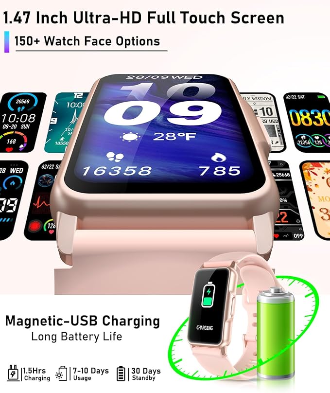 Smart Watch Fitness Tracker with 24/7 Heart Rate, Blood Oxygen Blood Pressure Monitor Sleep Tracker