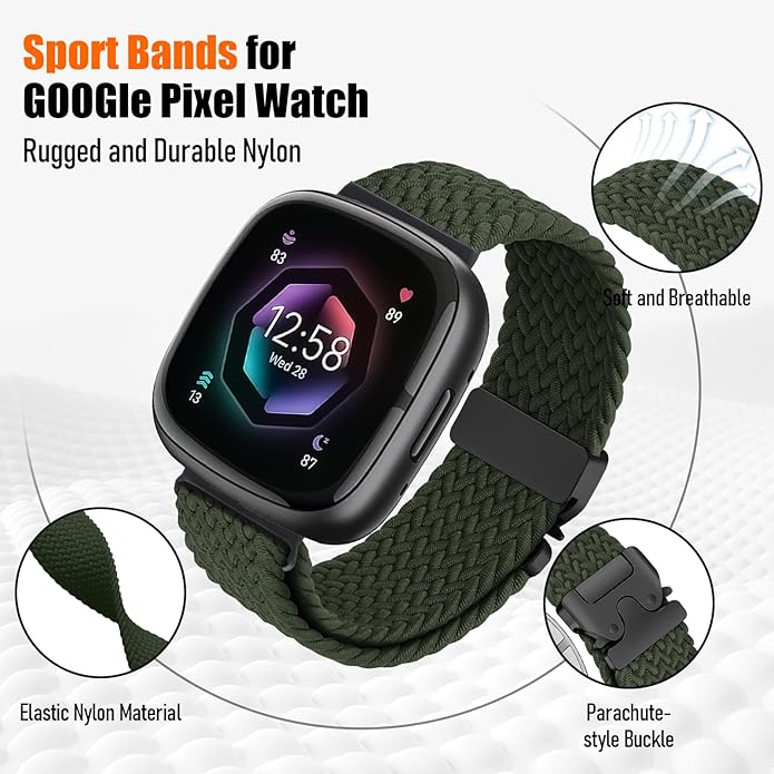 Braided Stretchy Band for Fitbit Versa 4/Versa 3/Sense 2/Sense Watch Band Women Men,Parachute-style