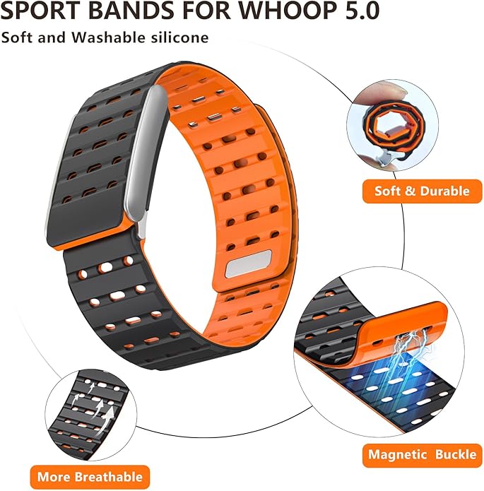 Silicone Bands Compatible with WHOOP 5.0 One and Peak, Adjustable Soft Comfortable Breathable