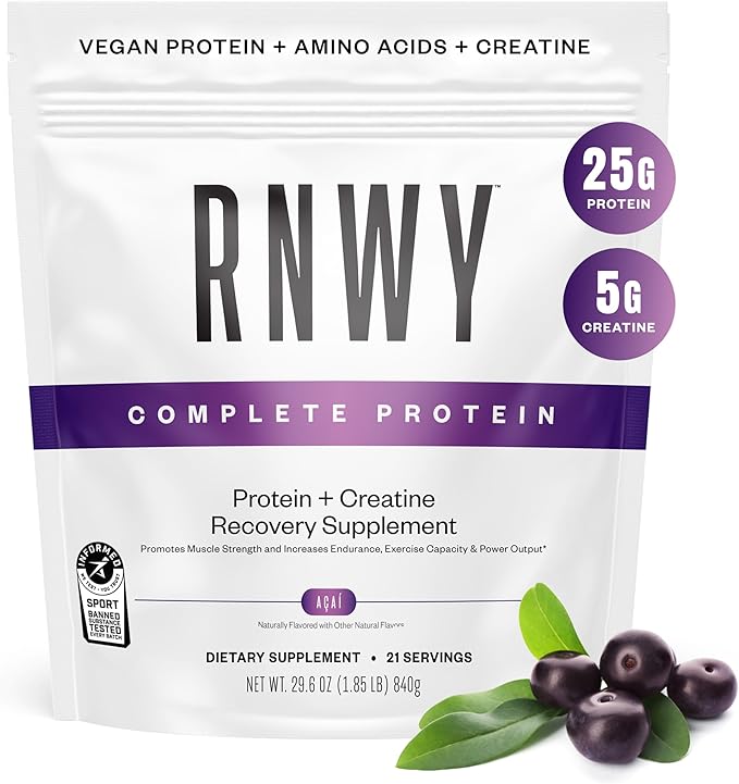 RNWY 25g Acai Protein + 5g Creatine Powder, Vegan Plant-Based Protein with Digestive Enzymes to