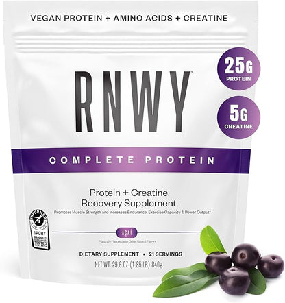 RNWY 25g Acai Protein + 5g Creatine Powder, Vegan Plant-Based Protein with Digestive Enzymes to