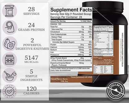 Stellar Labs Whey Protein Powder with BCAA's & Whey Isolate | Certified Low FODMAP, Non GMO, Gluten